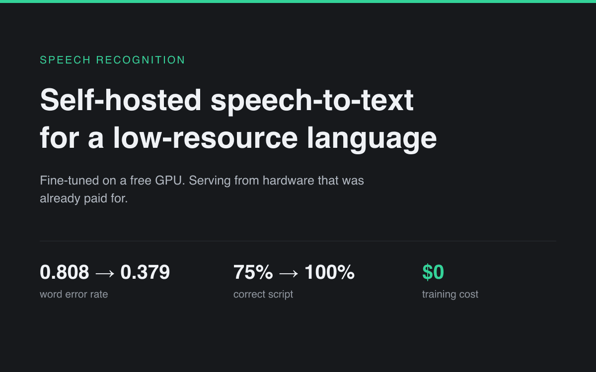 Self-hosted speech-to-text: Speech recognition engine for a low-resource language