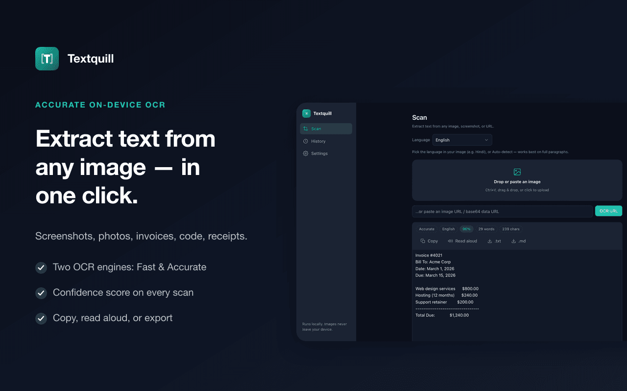 TextQuill: Free on-device image-to-text OCR (Chrome extension)